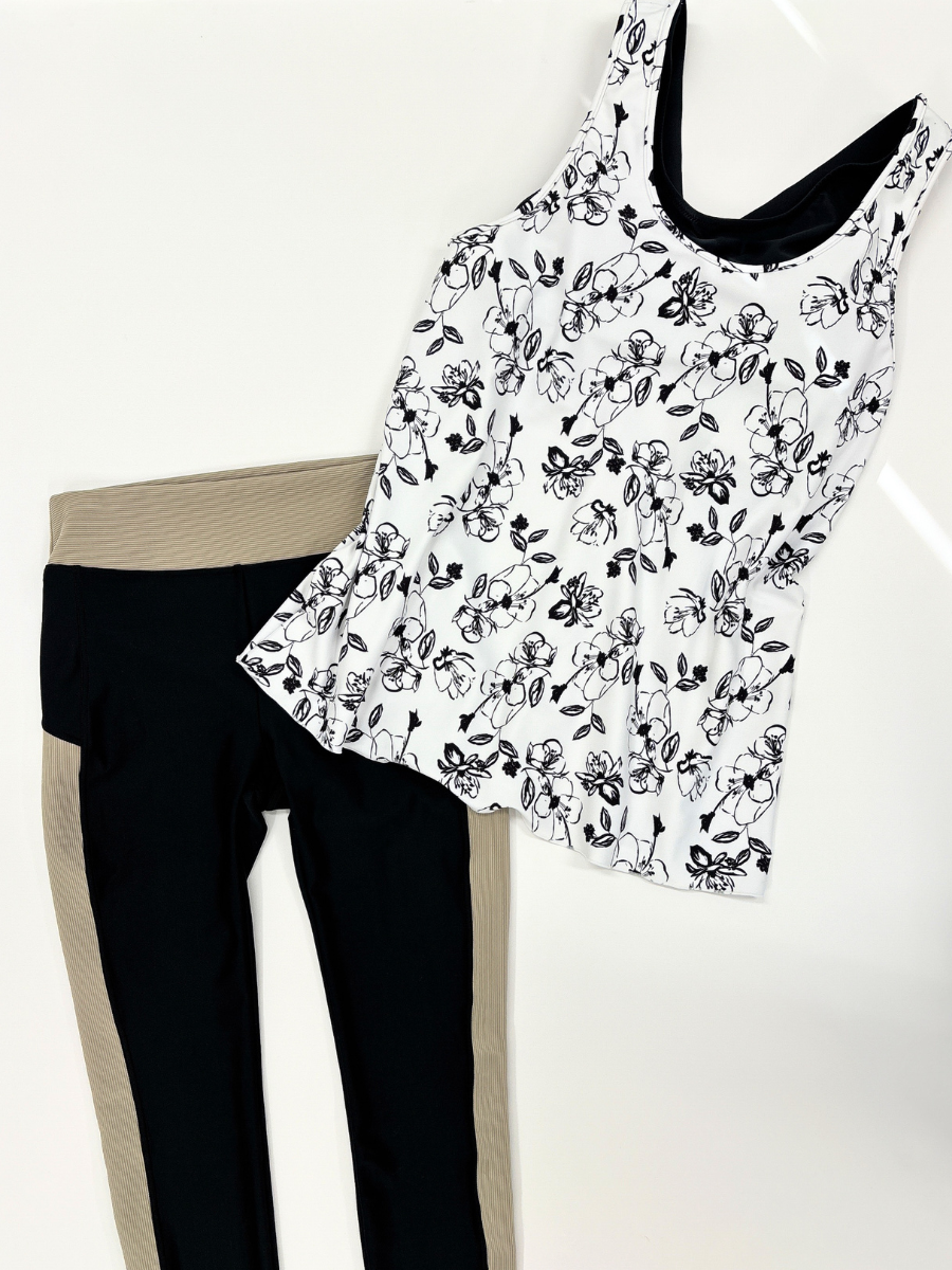 バイカラー異素材ミックスデザインレギンスとコーディネート